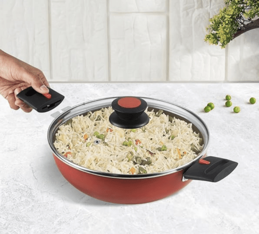 Vinod Popular Aluminium Non Stick Kadai with Detachable, Removeable Handles - 2.5 litre, 24 cm / 3 mm Thick/Kadhai with Glass Lid/Compact Storage/Induction Base - 2 Year Warranty - Image 2